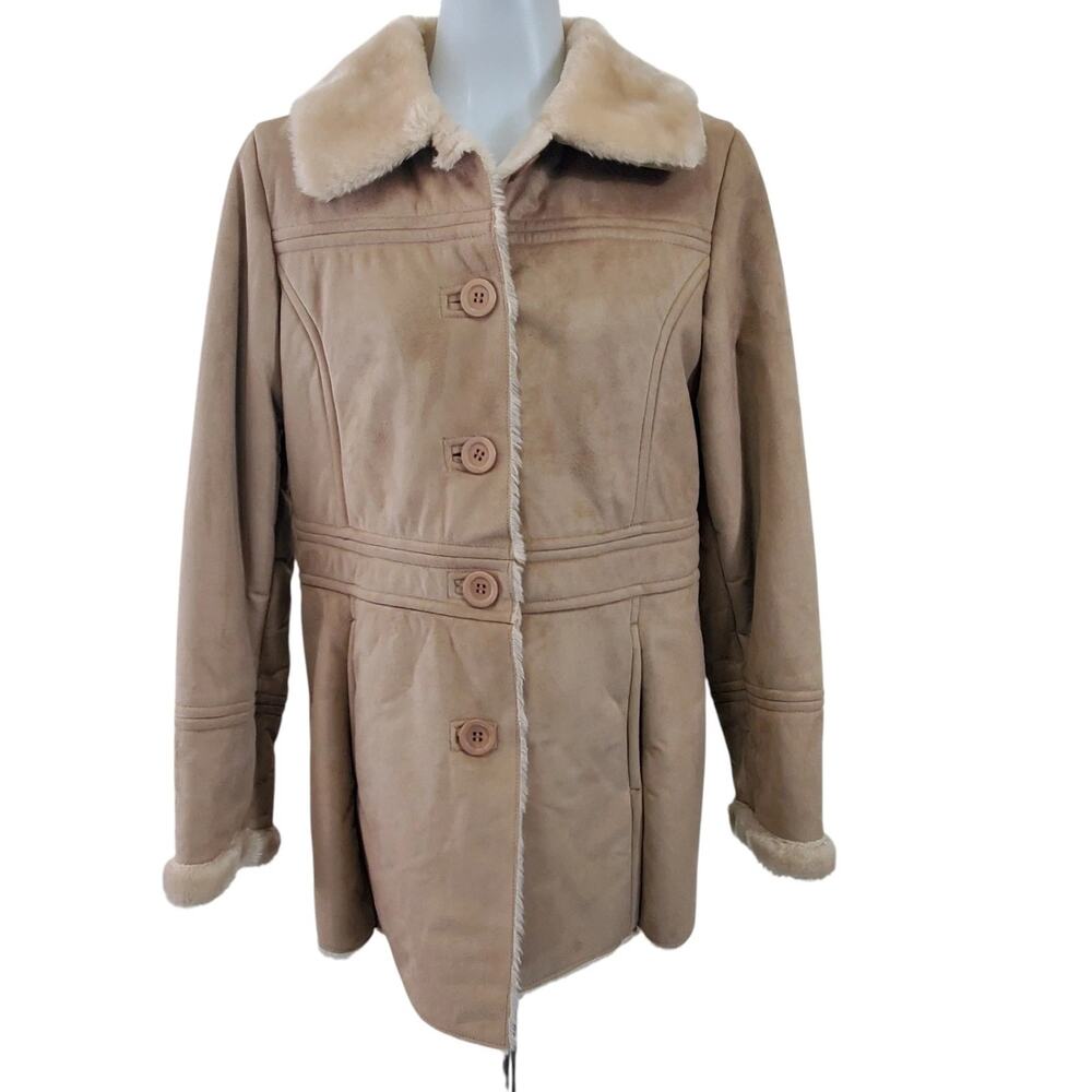 Big Chill Women’s Faux Suede Coat M Brown Faux Fur Winter Jacket Medium
